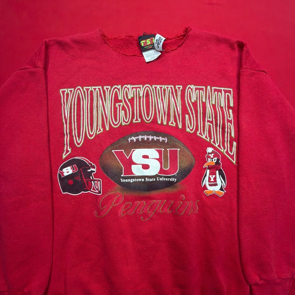 Vintage Youngstown State YSU Penguins Sweatshirt Red Mens Large TSI Football 90s